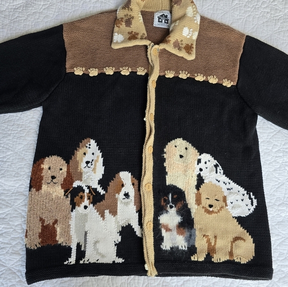 Storybook Knits Dog Motif Heavyweight Knit Cardigan Sweater Bone Buttons 1X - Picture 9 of 16